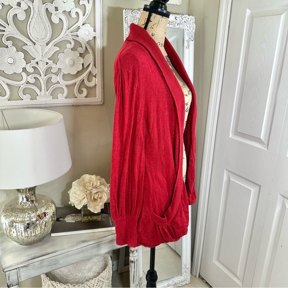 ANTHROPOLOGIE SPARROW RED OPEN CARDIGAN SWEATER - Picture 2 of 6